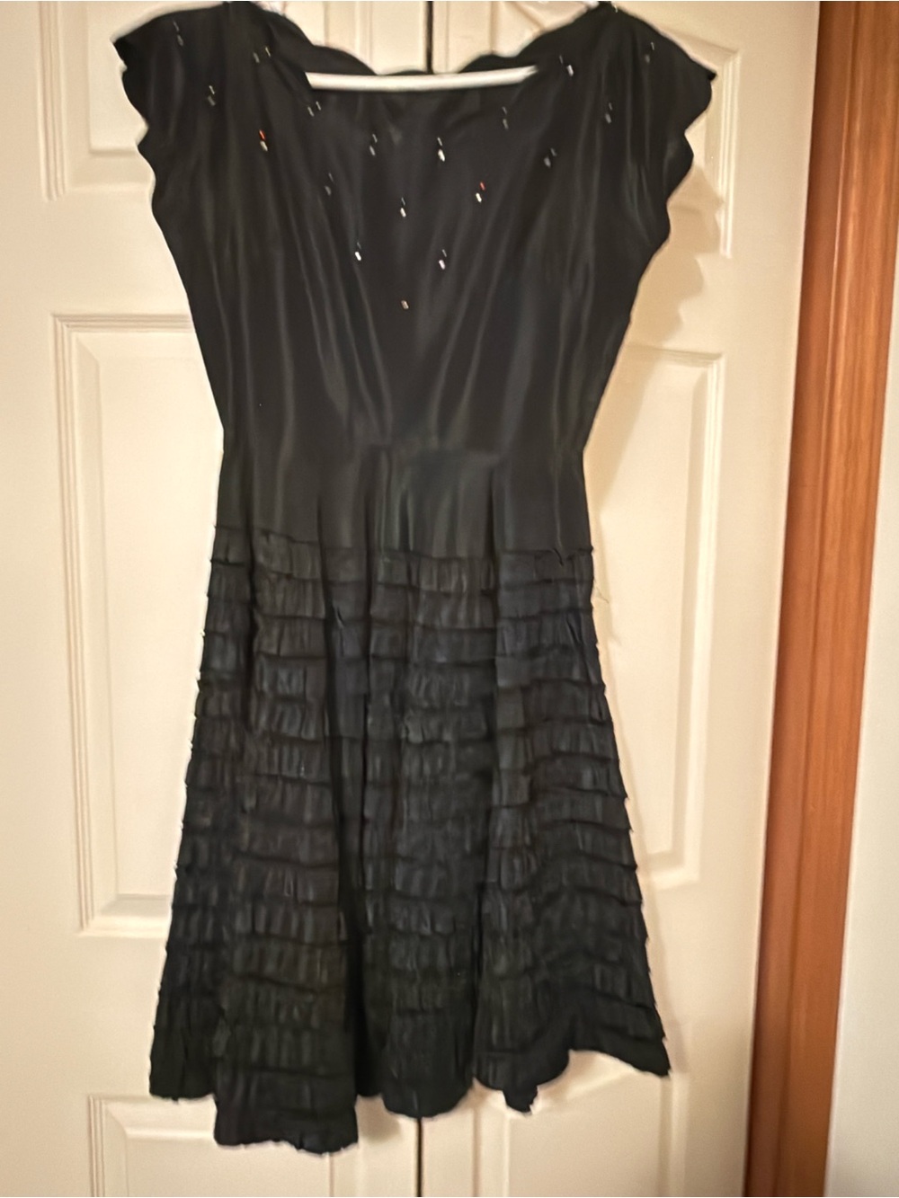 Vintage 1940s Black Ruffle Skirt Evening Dress